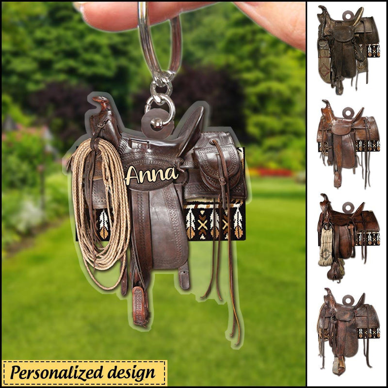 Personalized Horse Saddle-2D Flat Acrylic Keychain for Horse Lovers, Cowboy, Cowgirl