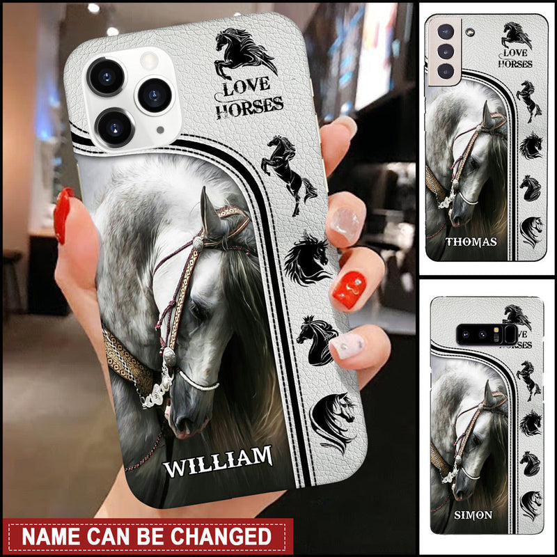 Love Horses, White Horse Leather Texture Personalized Silicone Phone Case
