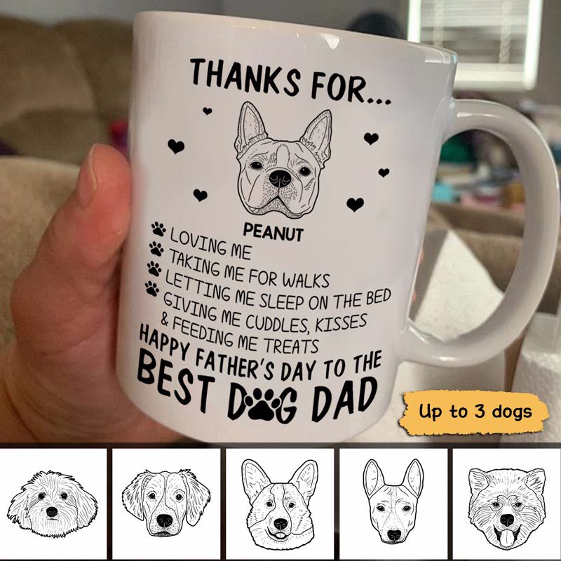 Dog Head Outline Thanks For Happy Father‘s Day Gift For Dog Dad Personalized Mug