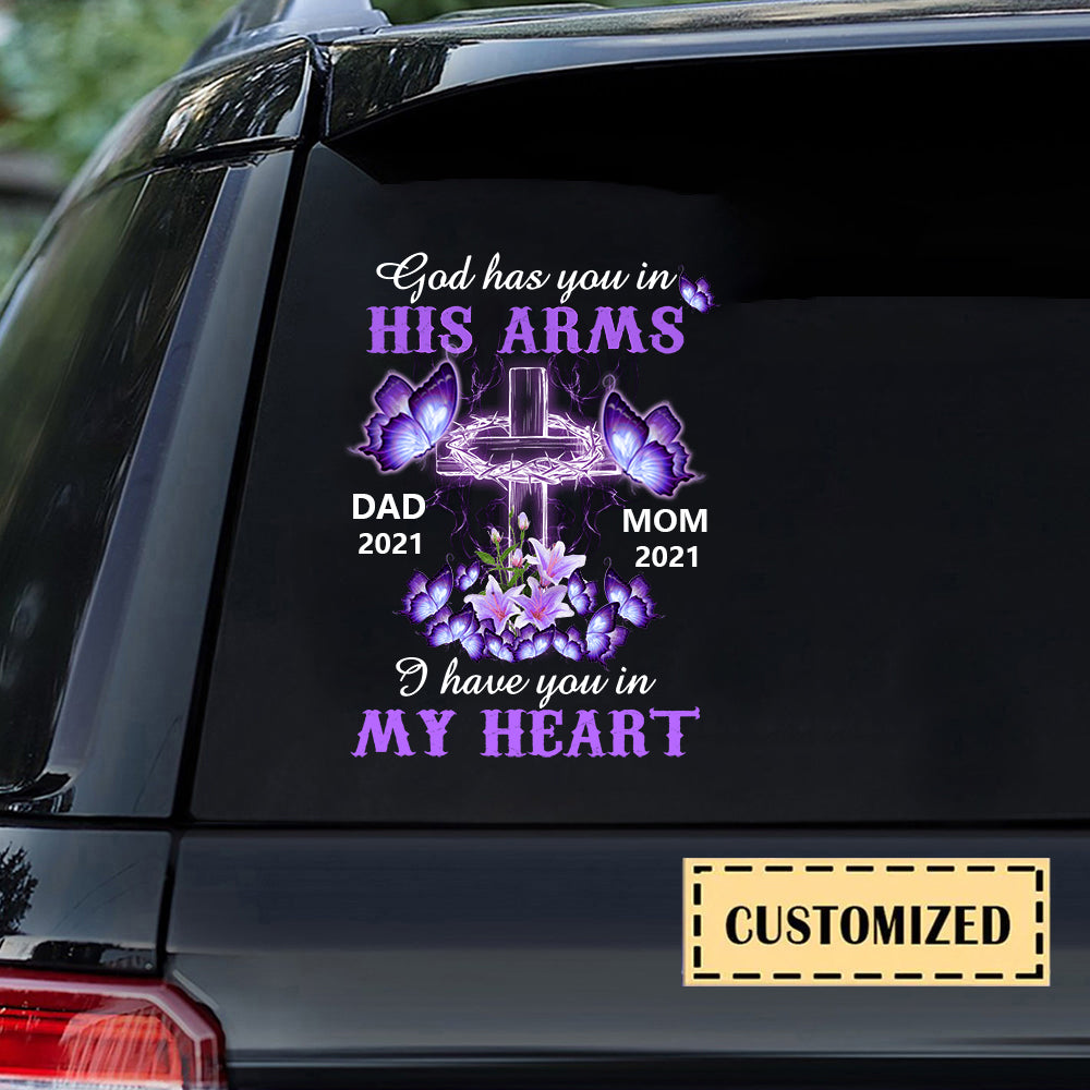 Purple Butterflies Cross Memorial Personalized Car Sticker
