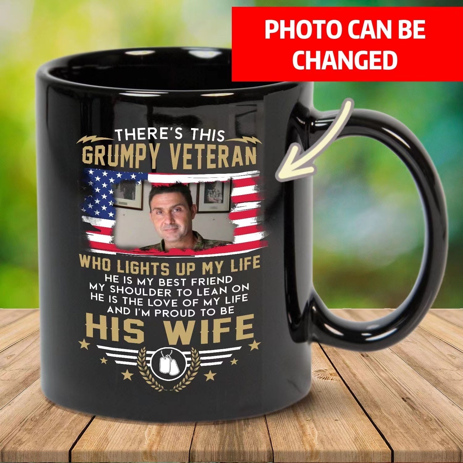 Personalized Photo This Grumpy Veteran Who Lights Up My Life Veteran Wife Ceramic Coffee Mug