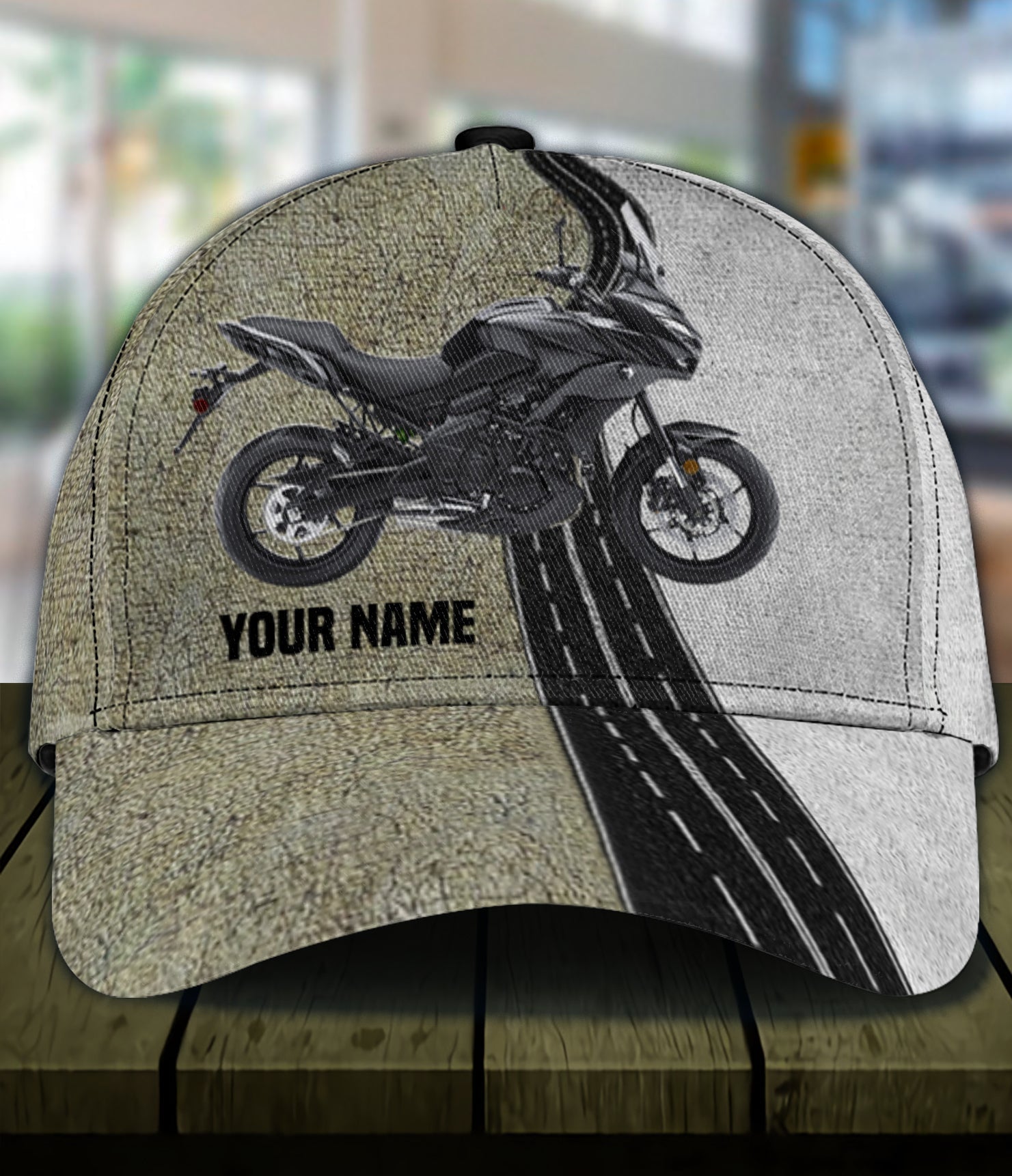 Motorcycle Grey With Road Image Personalized Classic Cap