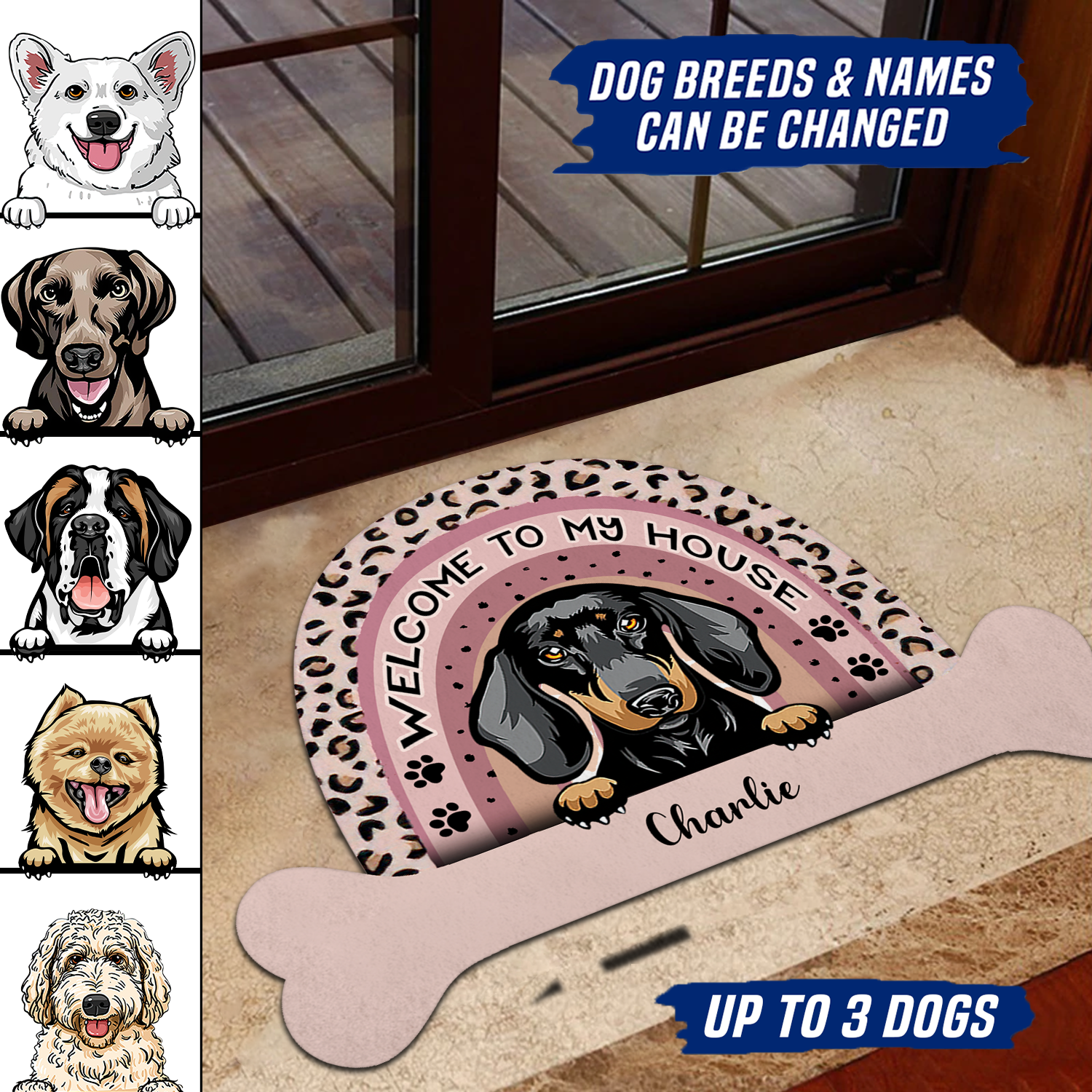 Dog Pinky Rainbow Personalized Custom Shaped Doormat - CD005PS08