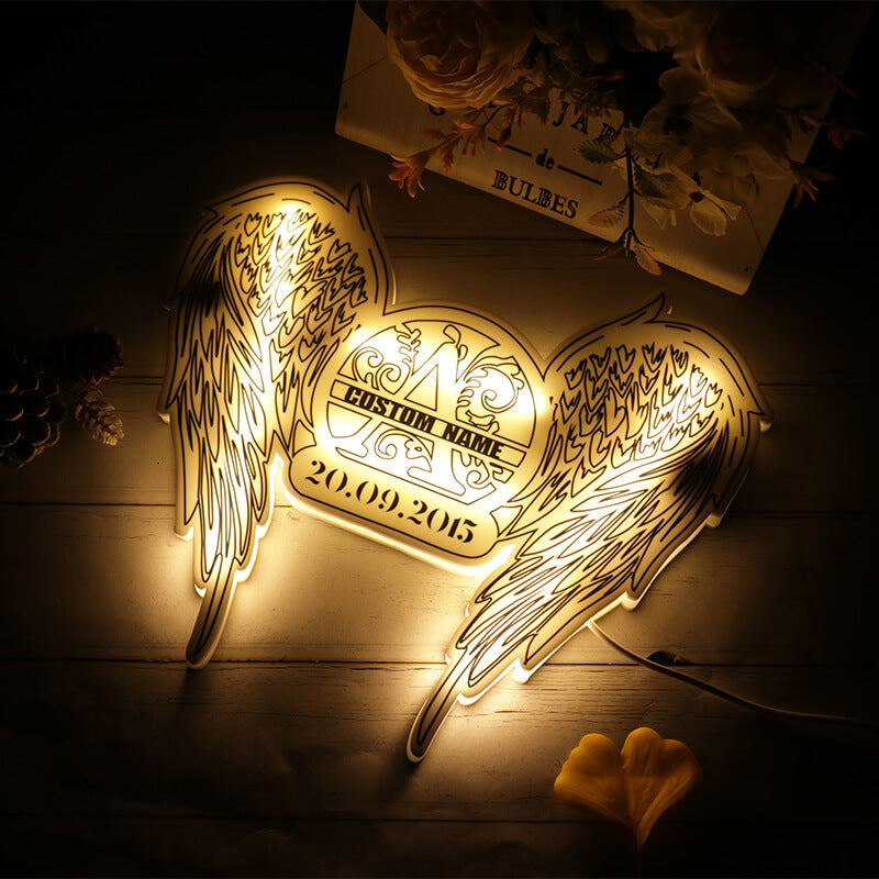 Customized Angel Wings Name Date LED Light