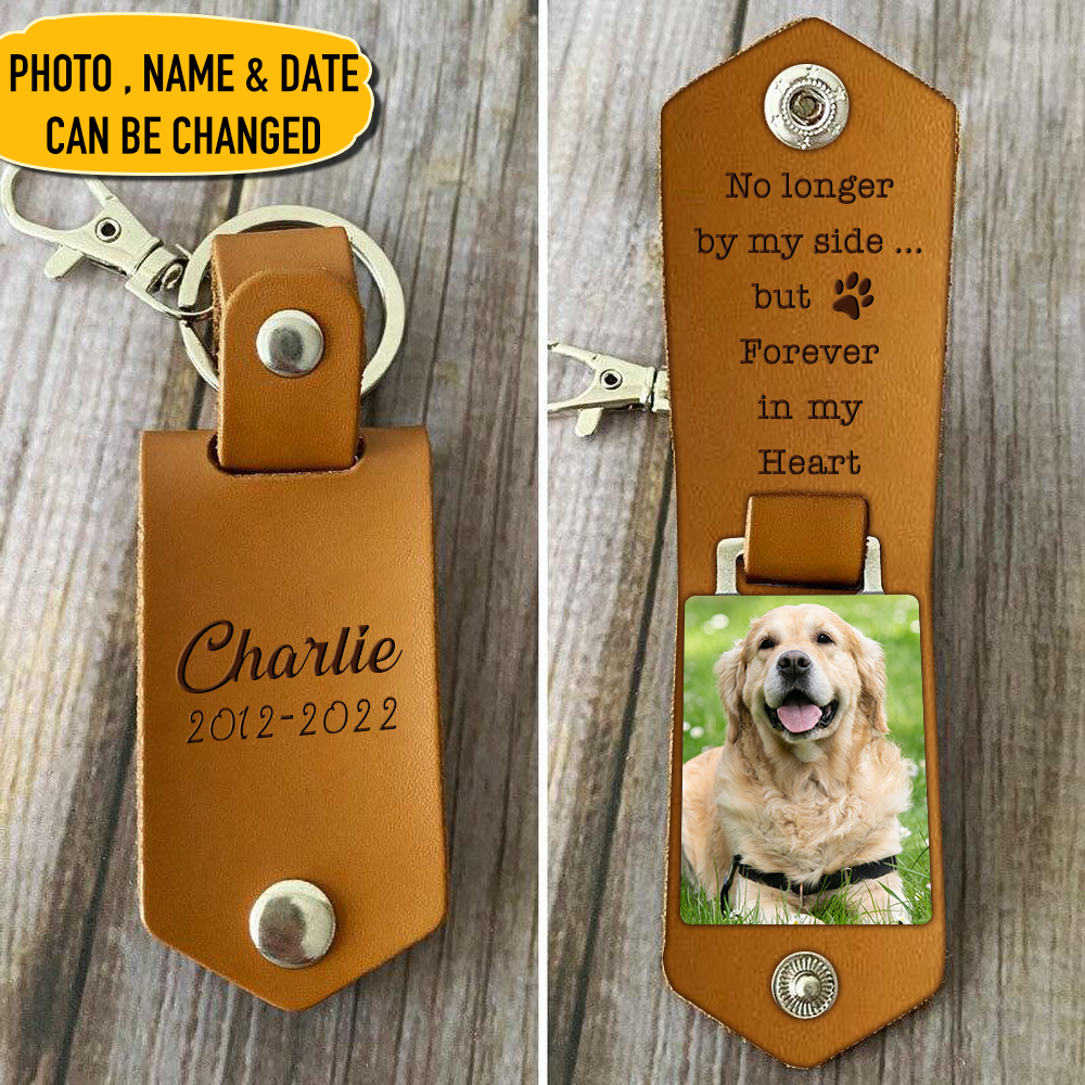 Forever In My Heart Dog Pet Memorial Personalized Leather Keychain