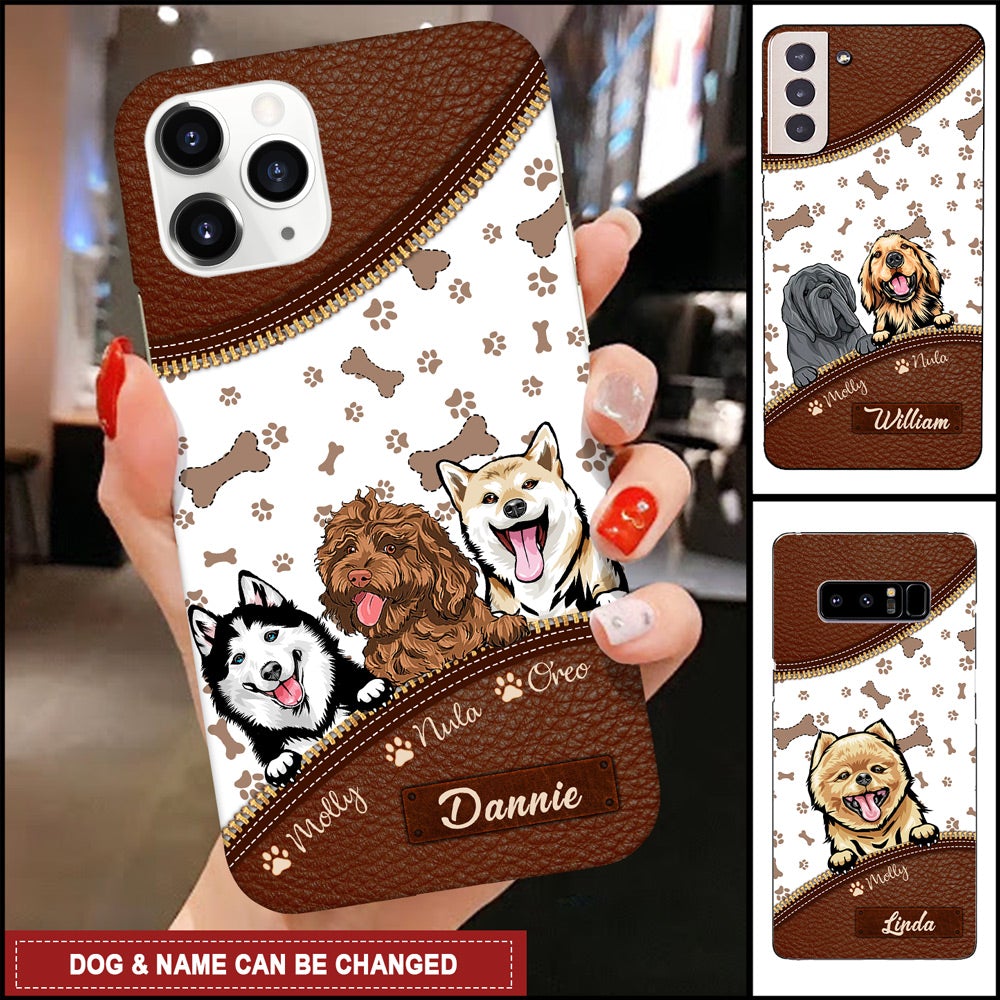 Personalized Dog Mom Puppy Pet Dogs Lover Zipper Texture Leather Phone Case