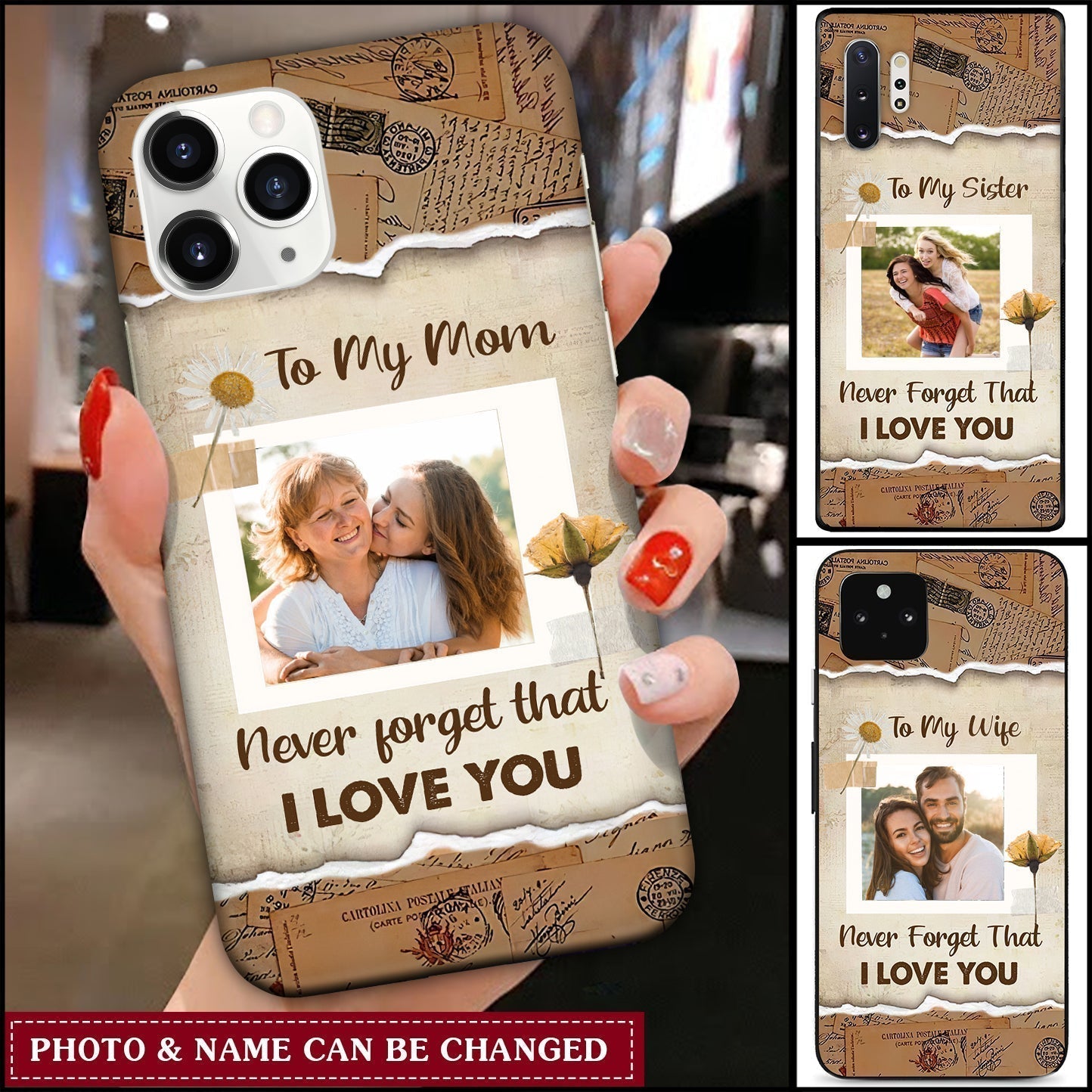 Custom Name & Photo Never Forget I Love You Grandma Mom Family Daughter Sister Gift Vintage Phone case