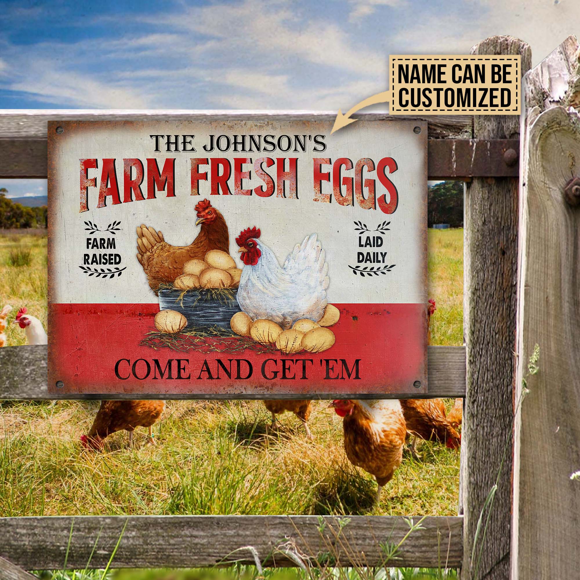 Personalized Chicken Farm Raised Laid Daily Customized Classic Metal Signs