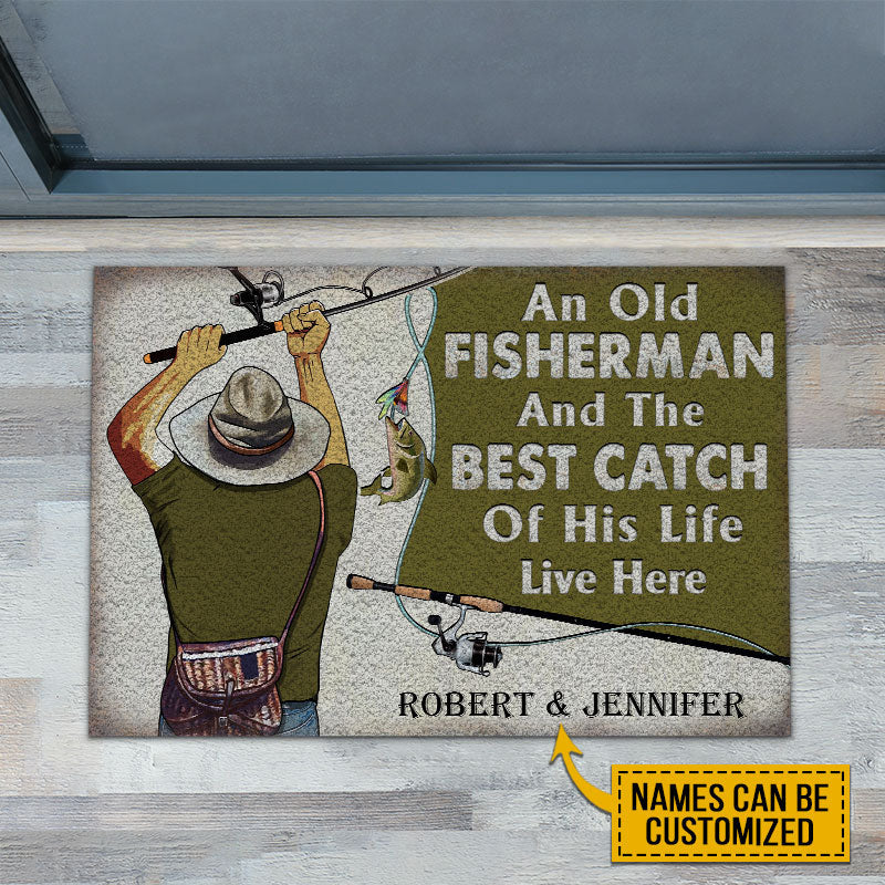 Personalized Fishing Old Couple Live Here Customized Doormat