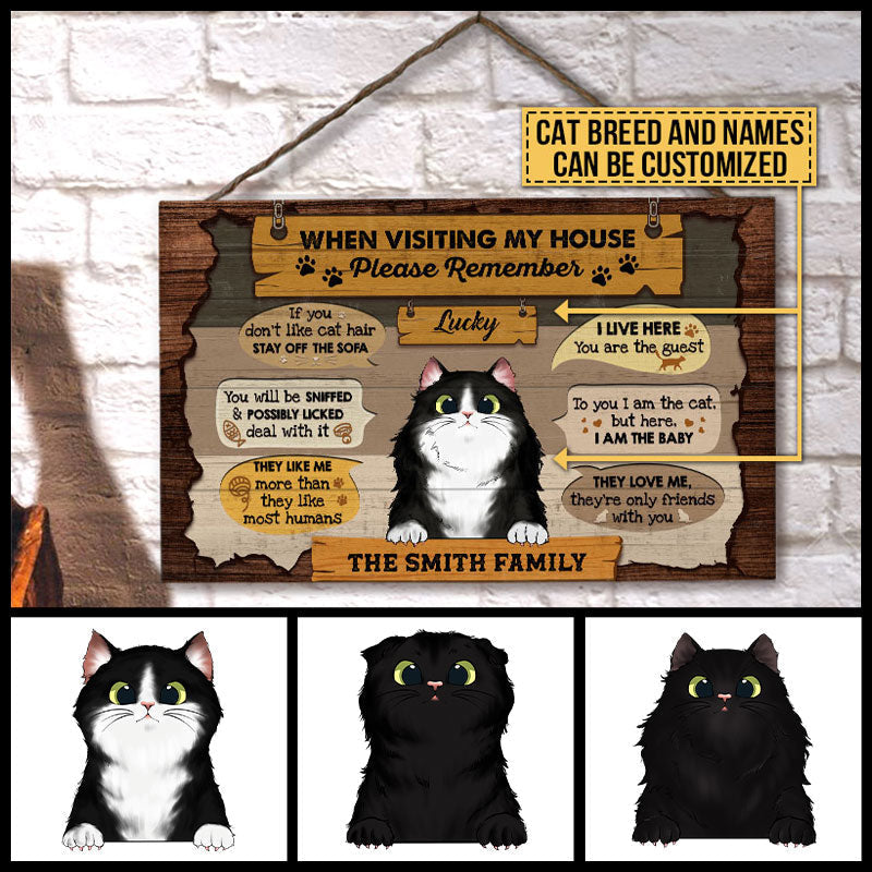 When Visiting My House Please Remember, Cat Funny Sign, Cat Lover Gift, Custom Wood Rectangle Sign