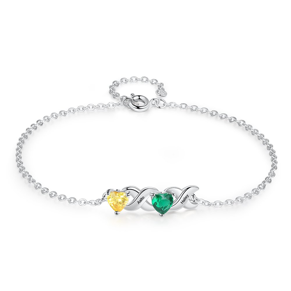 Family Custom Bracelet Heart Personalized with 2+ Birthstones