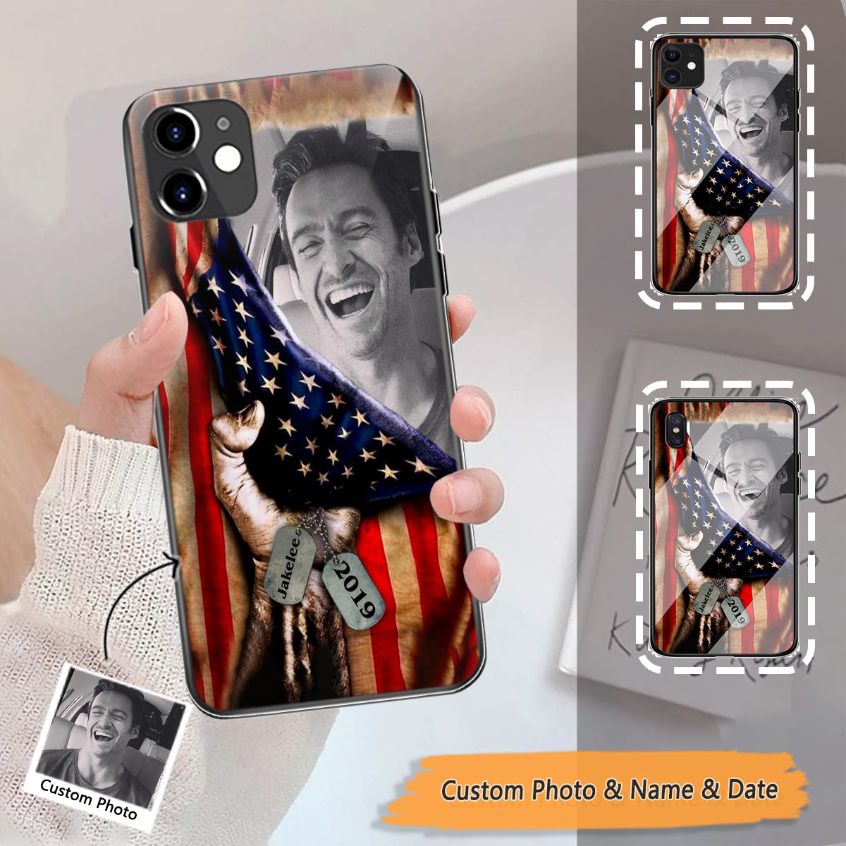 American Flag Army Veteran Upload Photo Custom Name And Date Personalized Phone Case