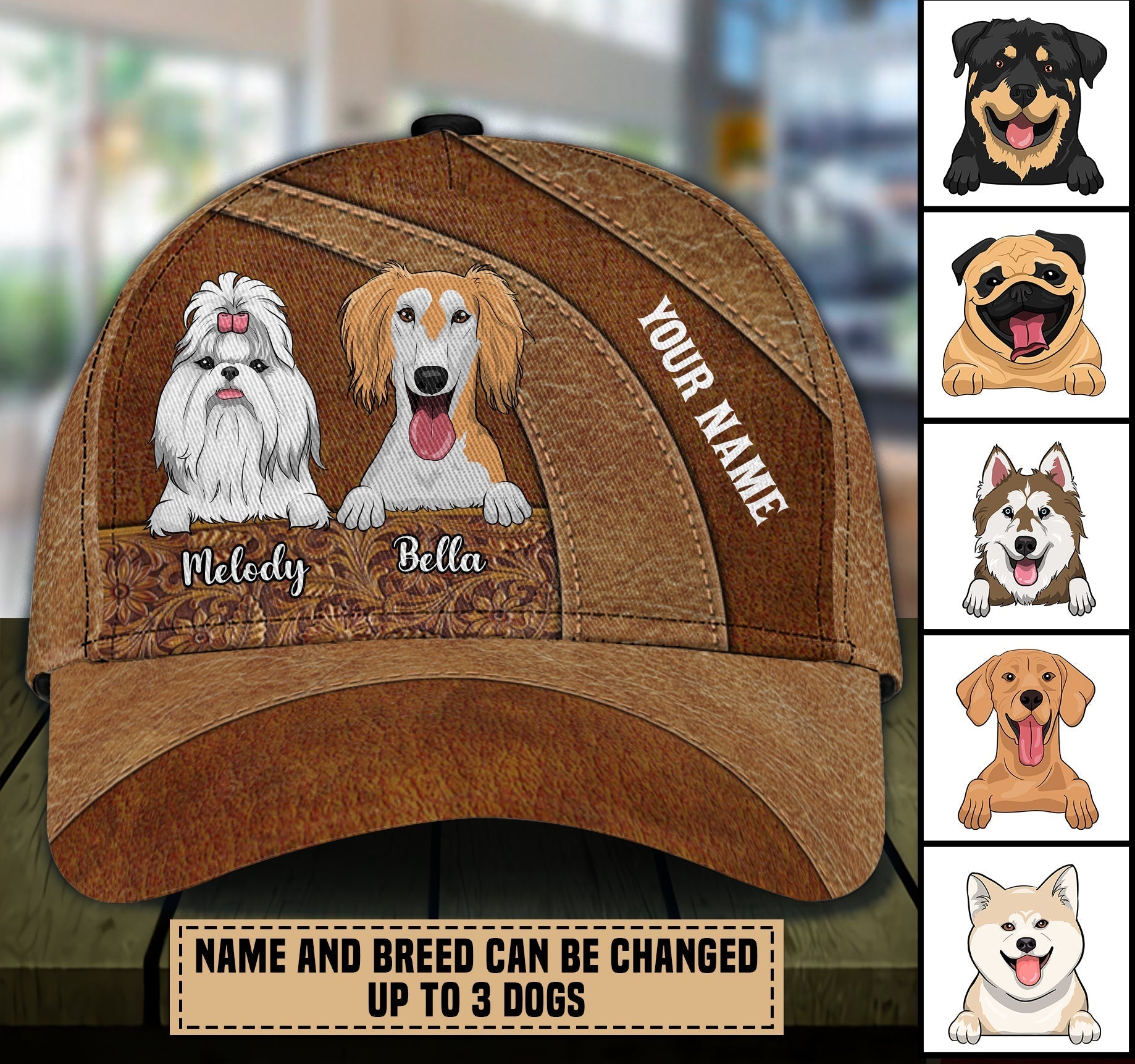 Dog Brown Curves And Floral Pattern Personalized Classic Cap - CP084PS07