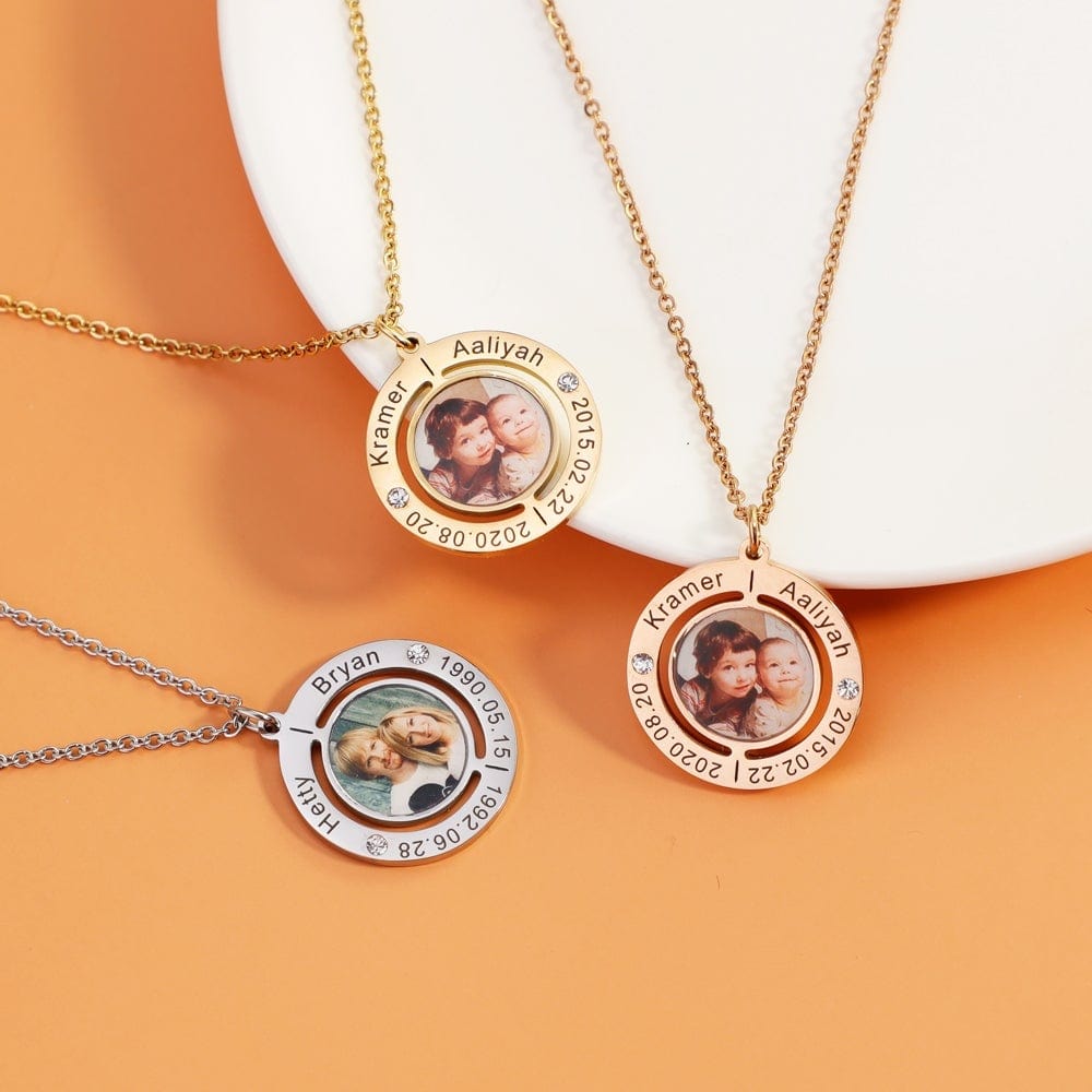 Mother's Day Gift Custom Photo Necklace With Name and Birthday Stone & Date