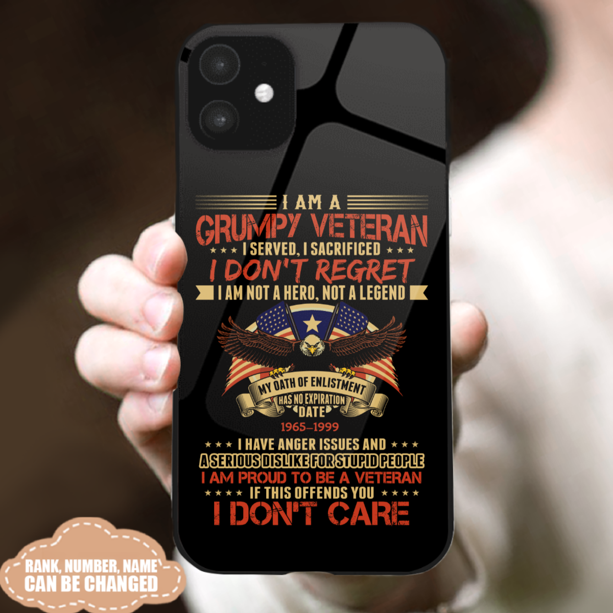 Personalized I Am A Grumpy Veteran Proud To Be A Veteran Glass Phone Case